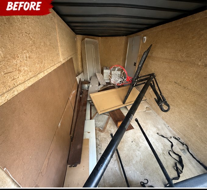Trailer loaded with junk hauled during a Raleigh junk removal job